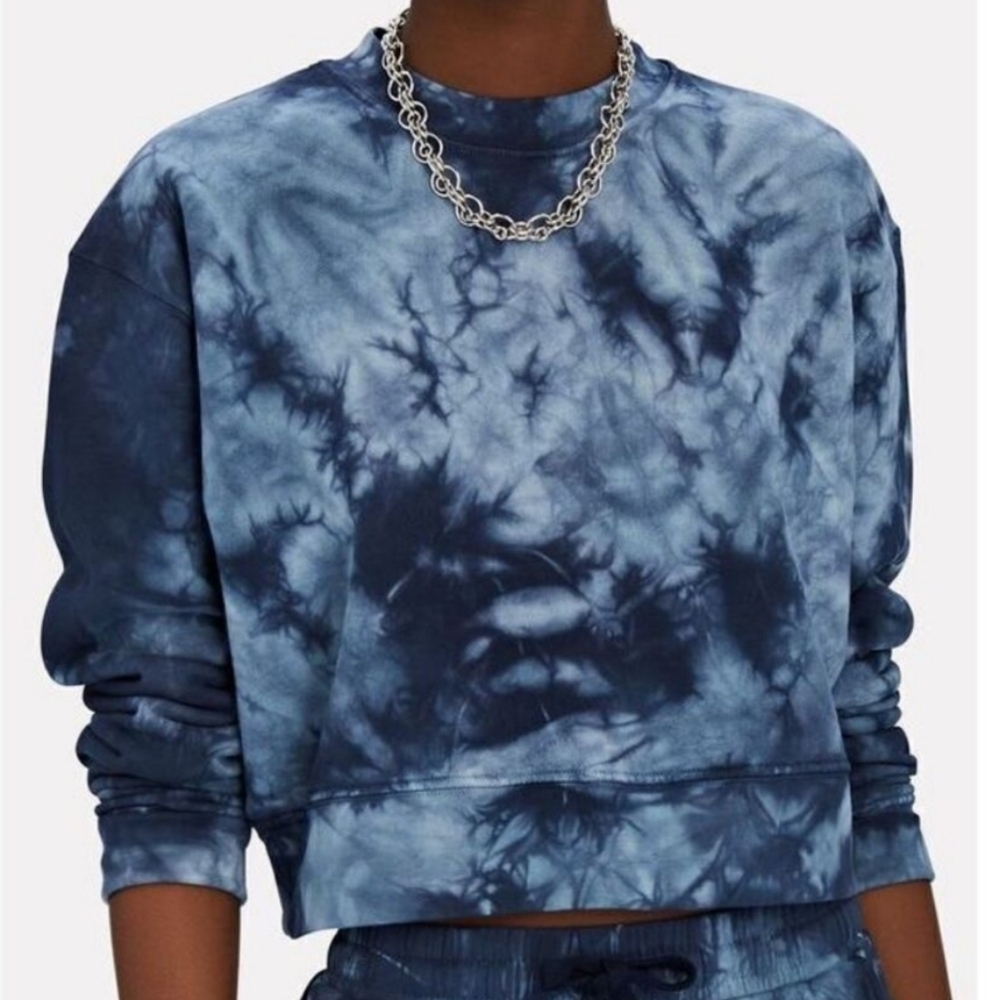 Jonathan Simkhai Standard Cropped Tie-Dye Sweatshirt Blue Organic Cotton Boho S